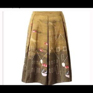 Anthropologie MAEVE Olive Gold Bird Skirt